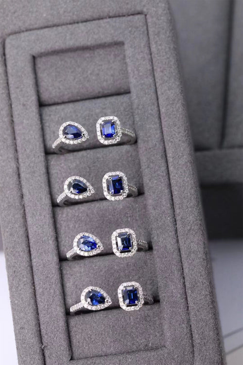 18K White Emerald Cut & Pear-shaped Sapphire Ring