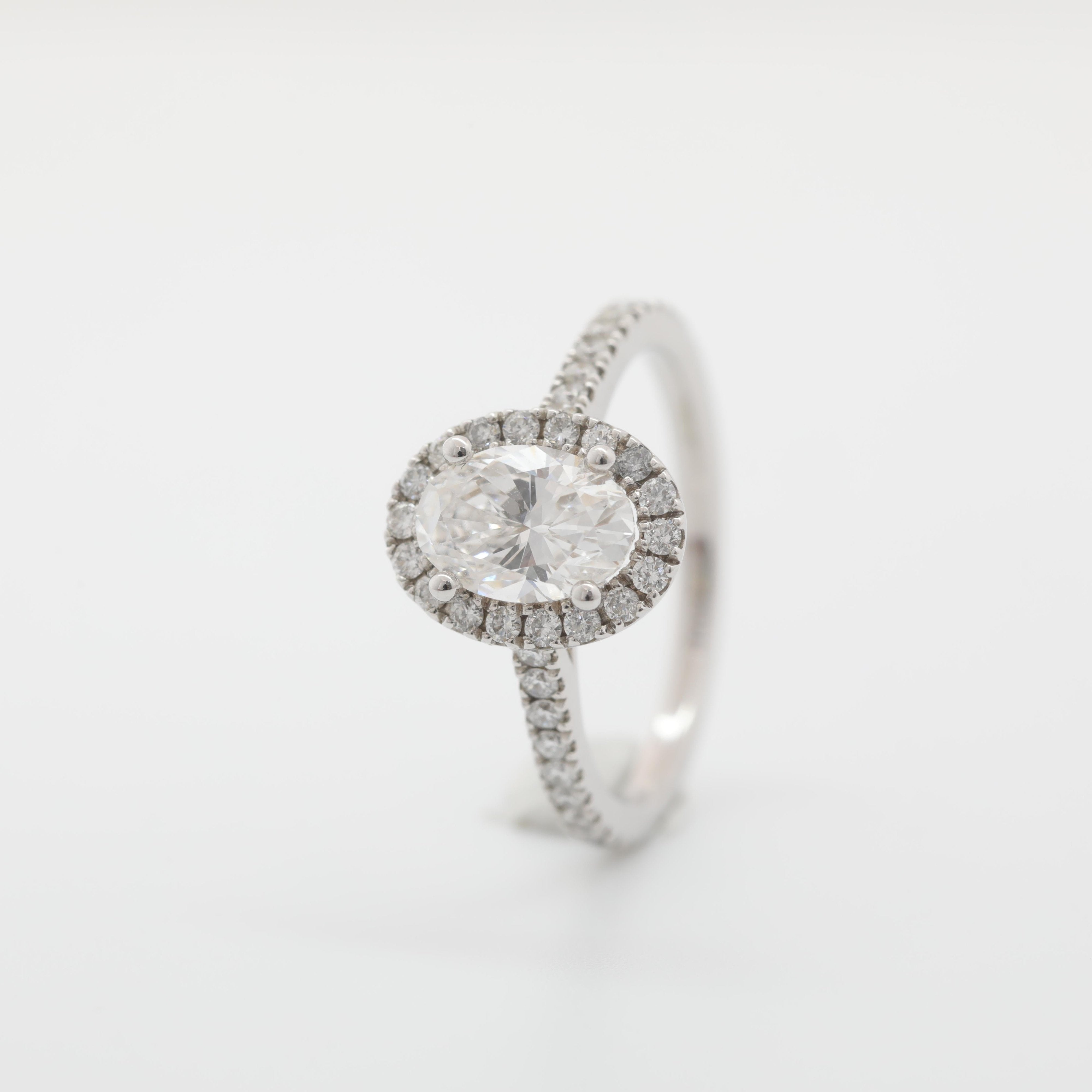 18K White Gold 1.06ct Oval Cut Lab Diamond Halo Ring - MMR