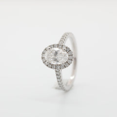 18K White Gold 1.06ct Oval Cut Lab Diamond Halo Ring - MMR