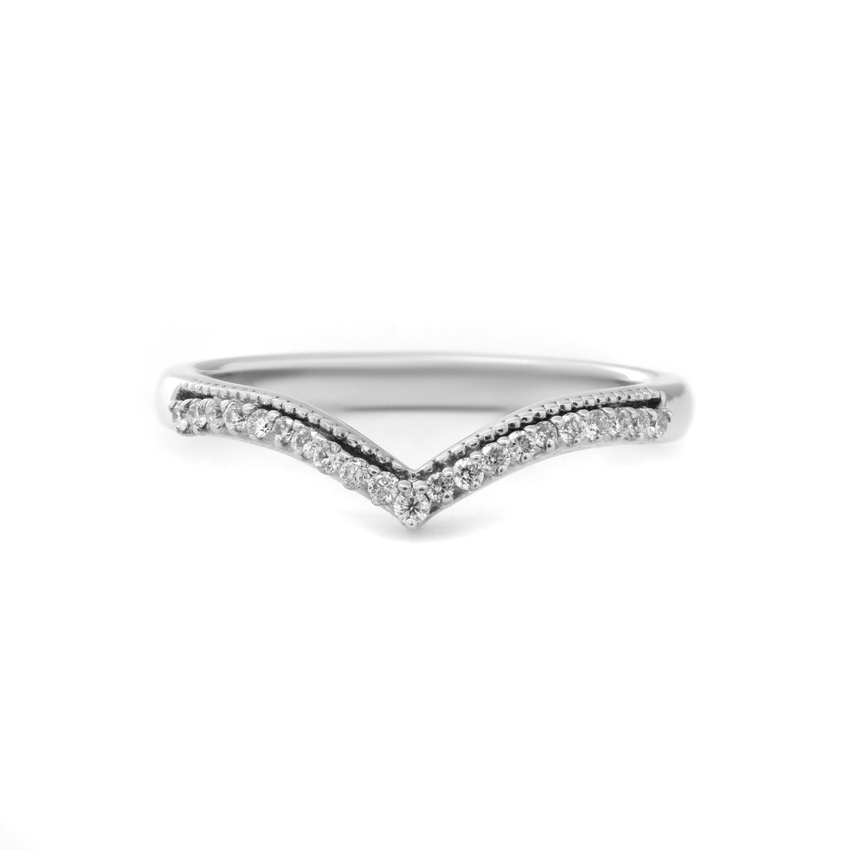 18K White Gold 1.5mm Round Diamond V - Shaped Half Eternity Ring - MMR