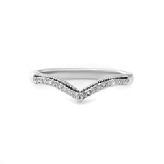 18K White Gold 1.5mm Round Diamond V - Shaped Half Eternity Ring - MMR