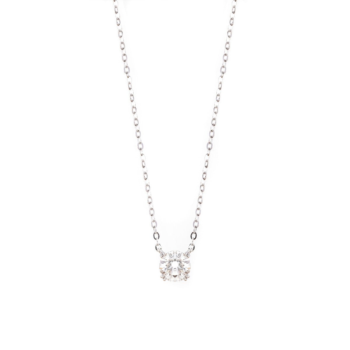 18K White Gold 1ct Round Lab Diamond Double Prong Basket Setting Necklace - MMR