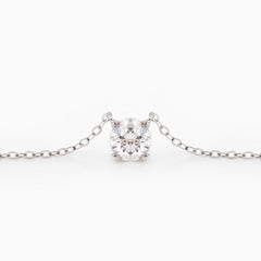18K White Gold 1ct Round Lab Diamond Double Prong Basket Setting Necklace - MMR