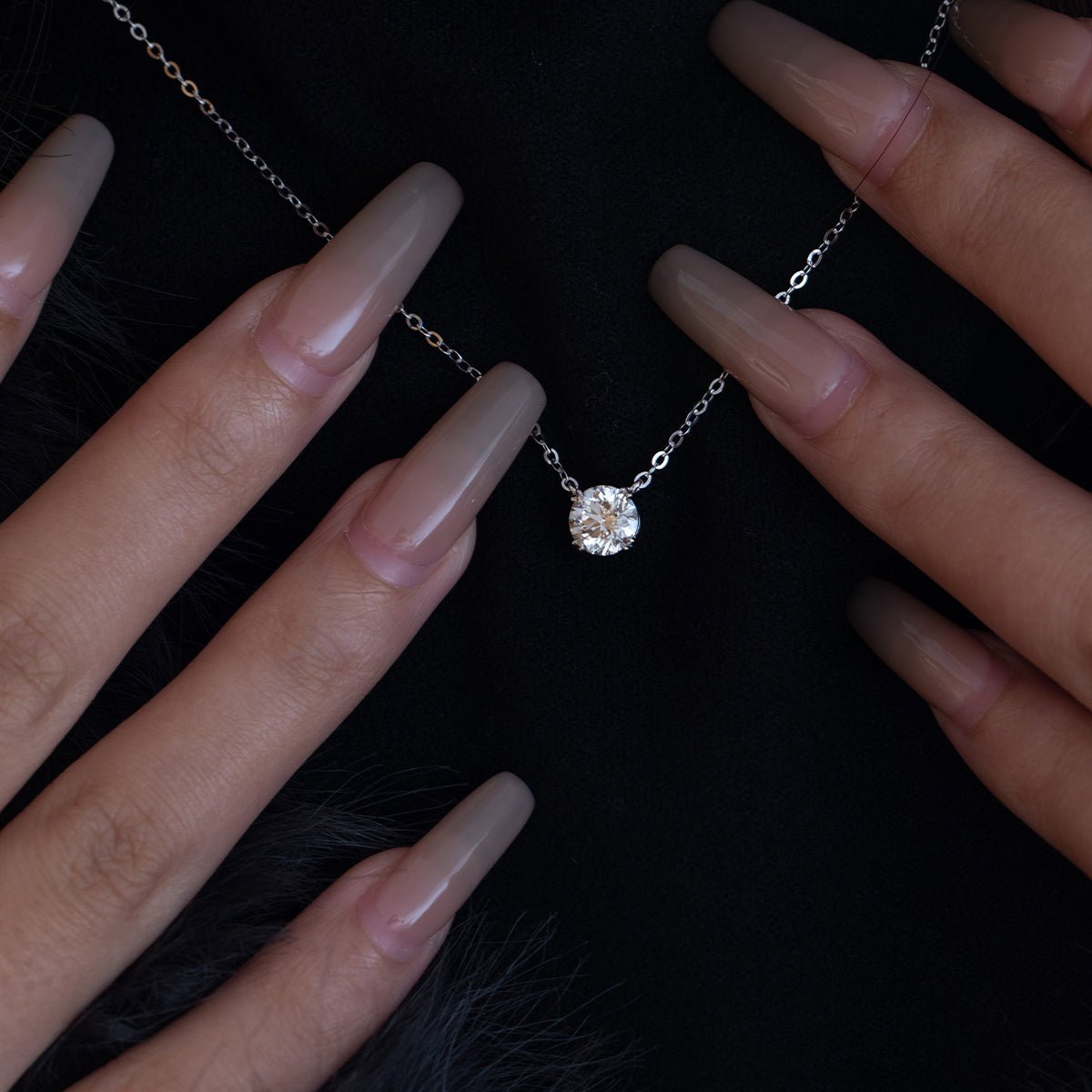 18K White Gold 1ct Round Lab Diamond Double Prong Basket Setting Necklace - MMR