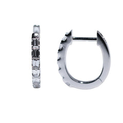 18K White Gold Baguette Cut Lab Diamond Six - stone Huggie Earrings - MMR