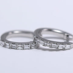 18K White Gold Baguette Cut Lab Diamond Six - stone Huggie Earrings - MMR