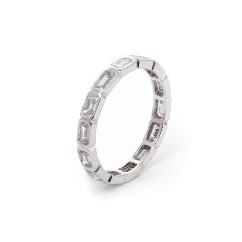 18K White Gold Emerald Cut Lab Diamond Bezel Eternity Ring