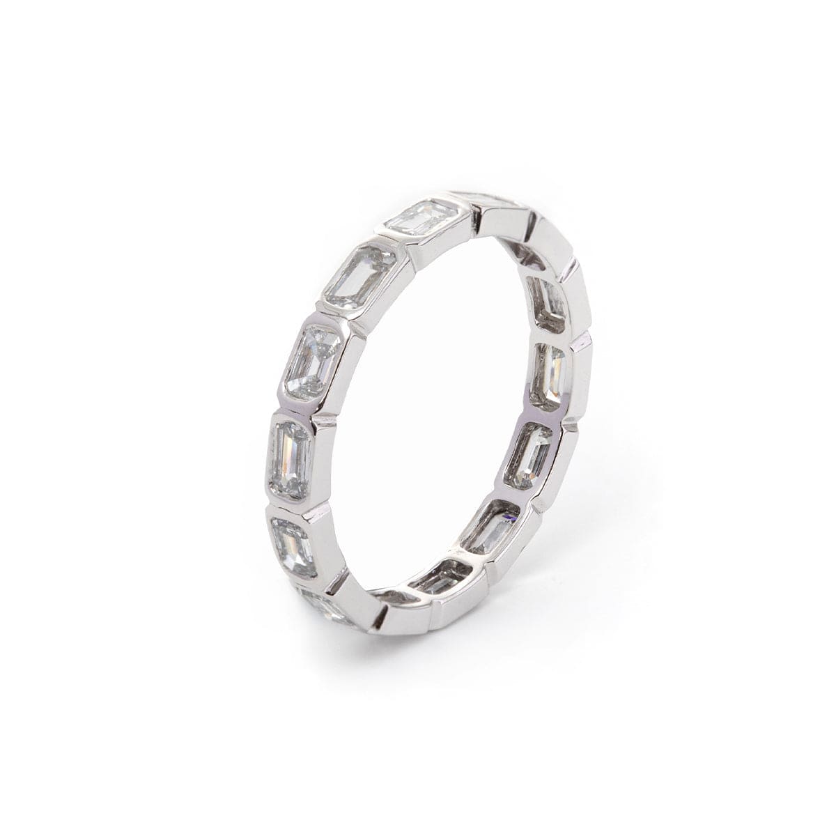18K White Gold Emerald Cut Lab Diamond Bezel Eternity Ring - MMR