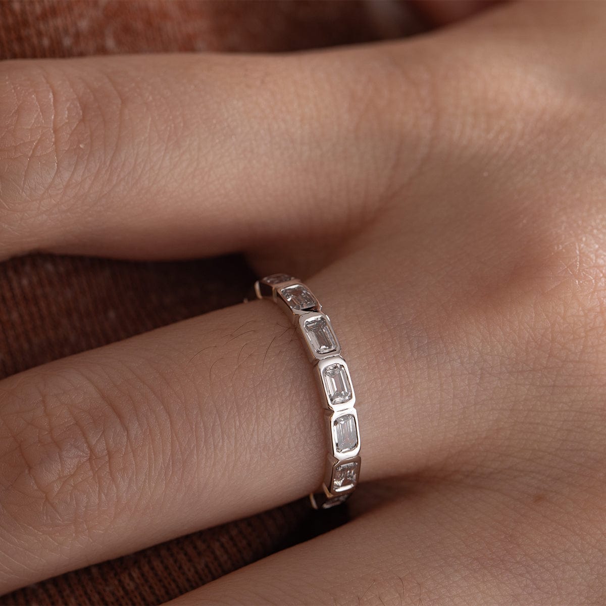 18K White Gold Emerald Cut Lab Diamond Bezel Eternity Ring - MMR