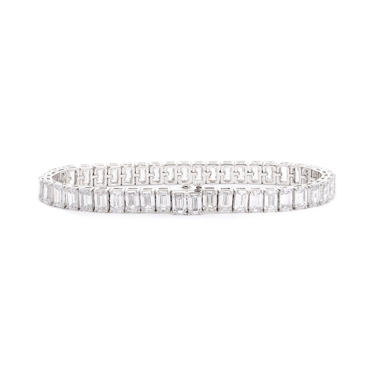 18K White Gold Emerald Cut Lab Diamond Tennis Bracelet, Radiant Diamond Emerald Design - MMR