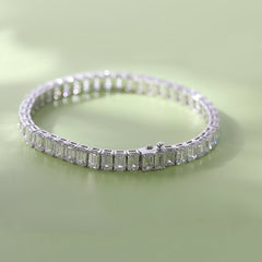 18K White Gold Emerald Cut Lab Diamond Tennis Bracelet, Radiant Diamond Emerald Design - MMR