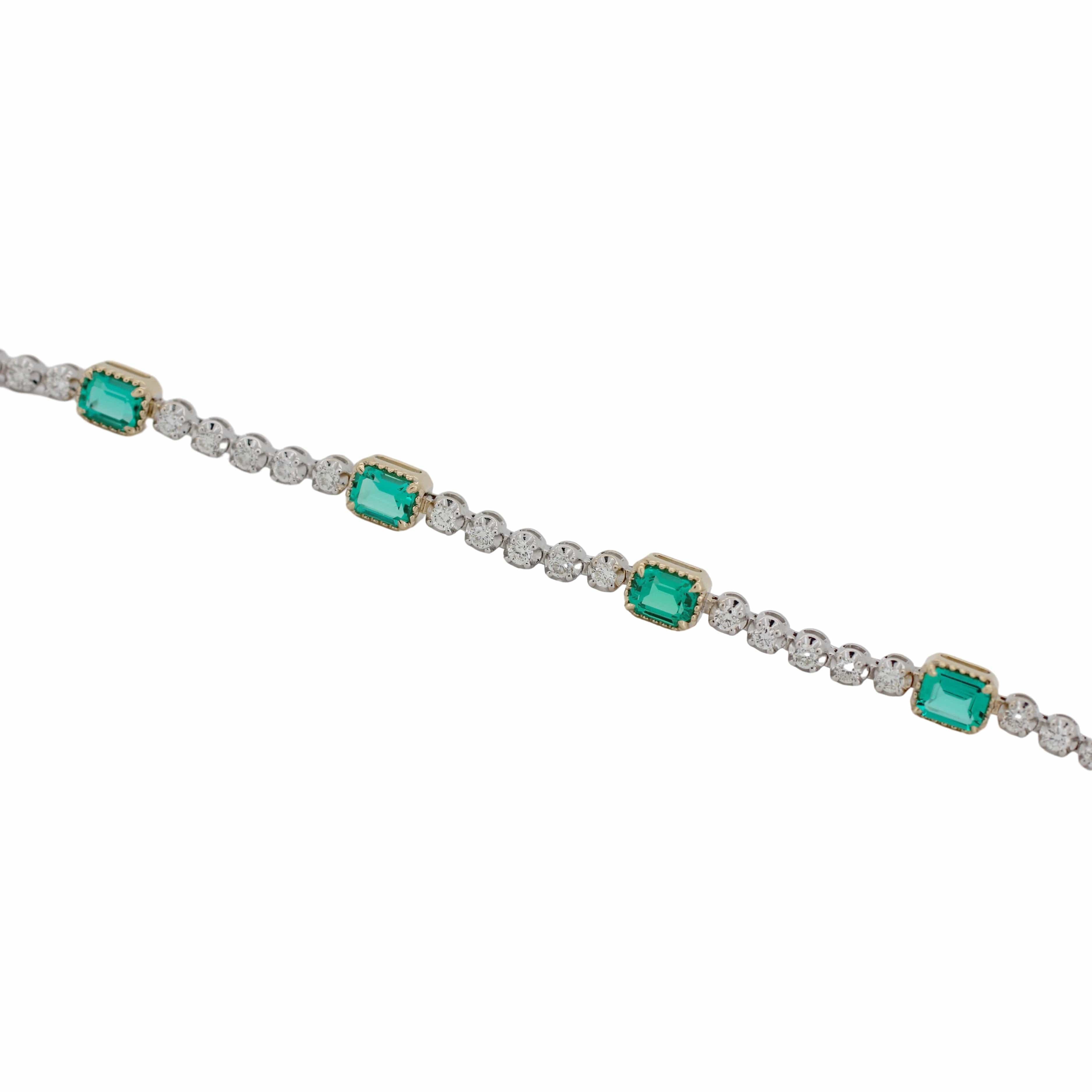 18K White Gold Emerald & Diamond Tennis Bracelet