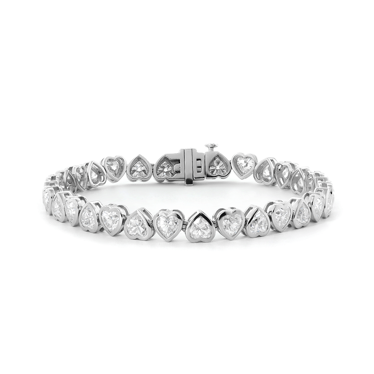 18K White Gold Heart Shape Lab Diamond Bezel Tennis Bracelet - MMR