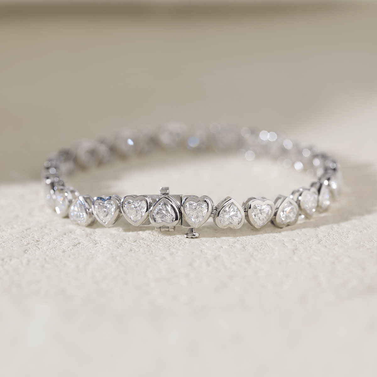 18K White Gold Heart Shape Lab Diamond Bezel Tennis Bracelet - MMR