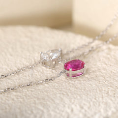 18K White Gold Lab Diamond and Pink Sapphire 3 Stone Pendant Necklace - MMR