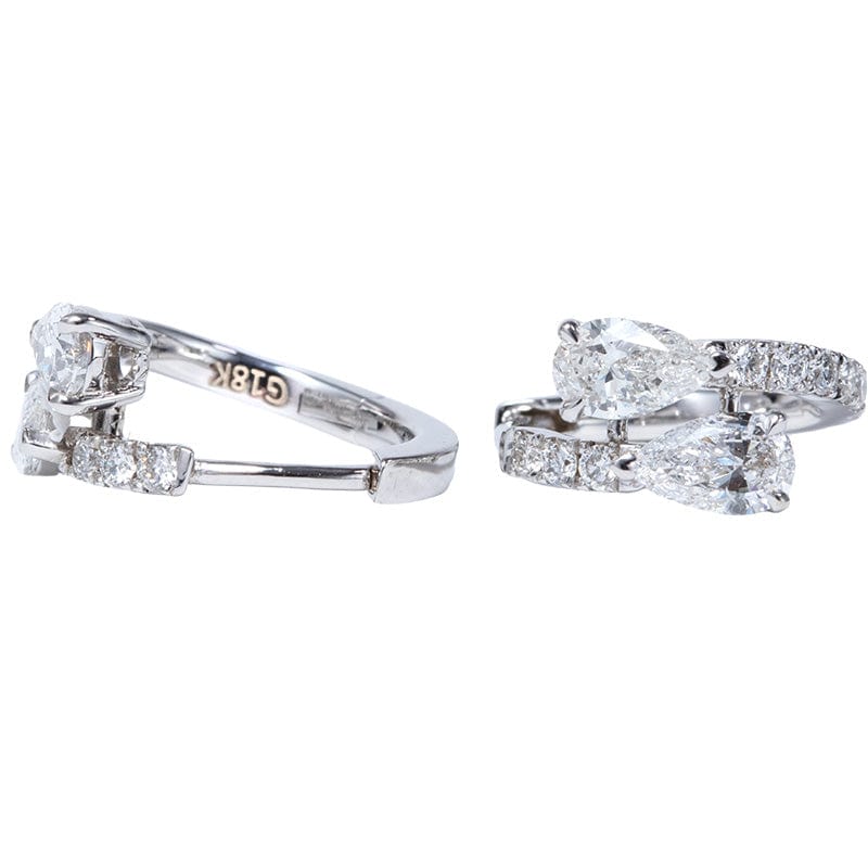 18K White Gold Pear Cut & Round Lab Diamond Huggie Earrings