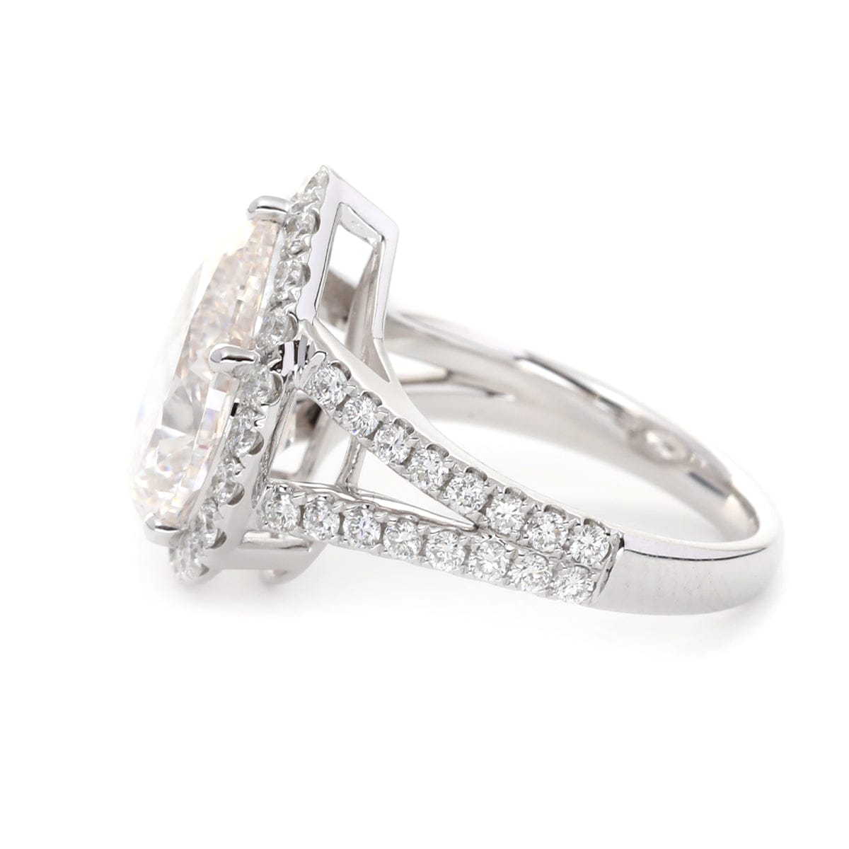 18K White Gold Pear Split Band Lab Diamond Halo Ring (Ring Setting Only)