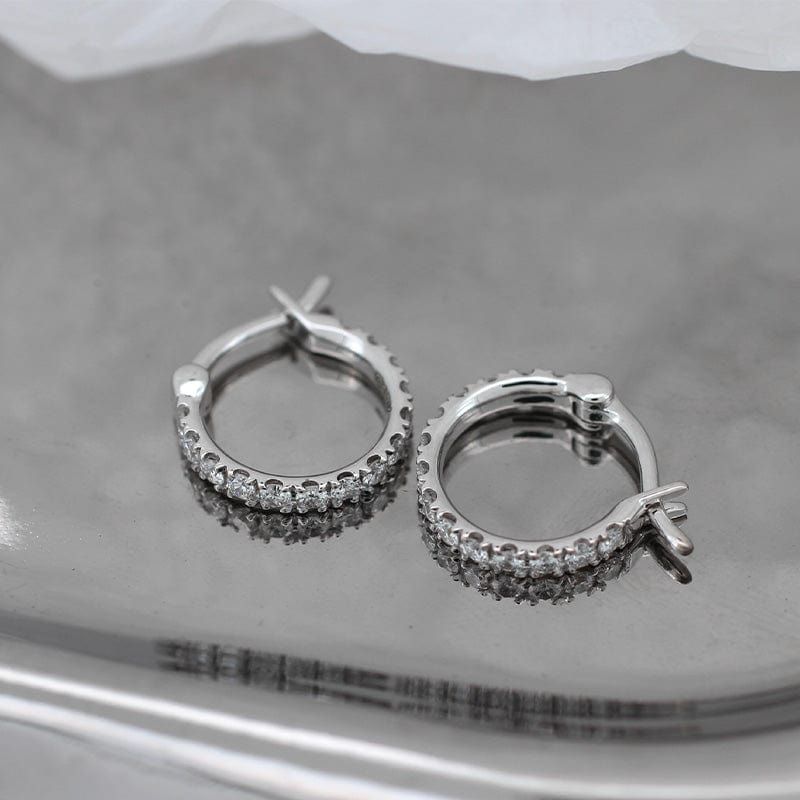 18K White Gold Round Cut Lab Diamond Huggie Earrings - MMR