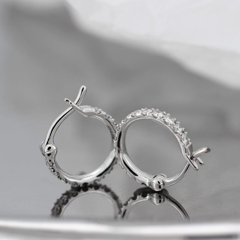 18K White Gold Round Cut Lab Diamond Huggie Earrings - MMR
