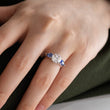 18K White Gold Round Lab Diamond Pear Sapphire Three Stone Engagement Ring (Ring Setting Only)