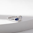 18K White Gold Round Lab Diamond Pear Sapphire Three Stone Engagement Ring (Ring Setting Only)