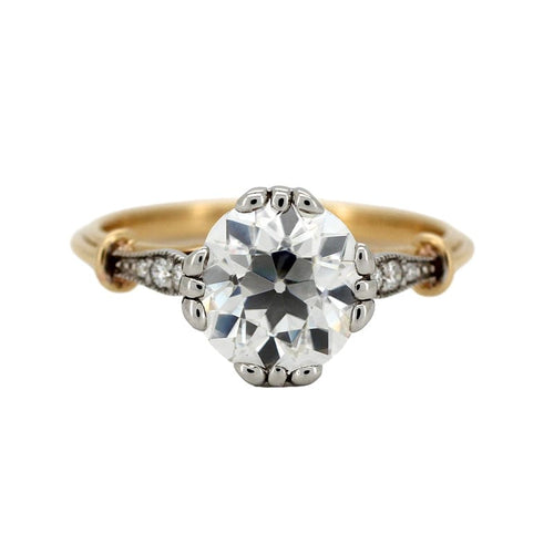 18K White & Yellow Gold 3 Carat Old European Cut Moissanite Flower Prong Vintage Engagement ring