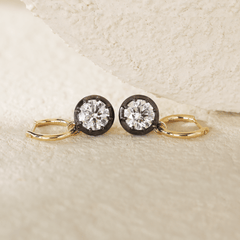 18K Yellow and White Gold with Black Rhodium Plated 2 ct tw Round Cut Diamond Bezel Hoop Earrings - MMR