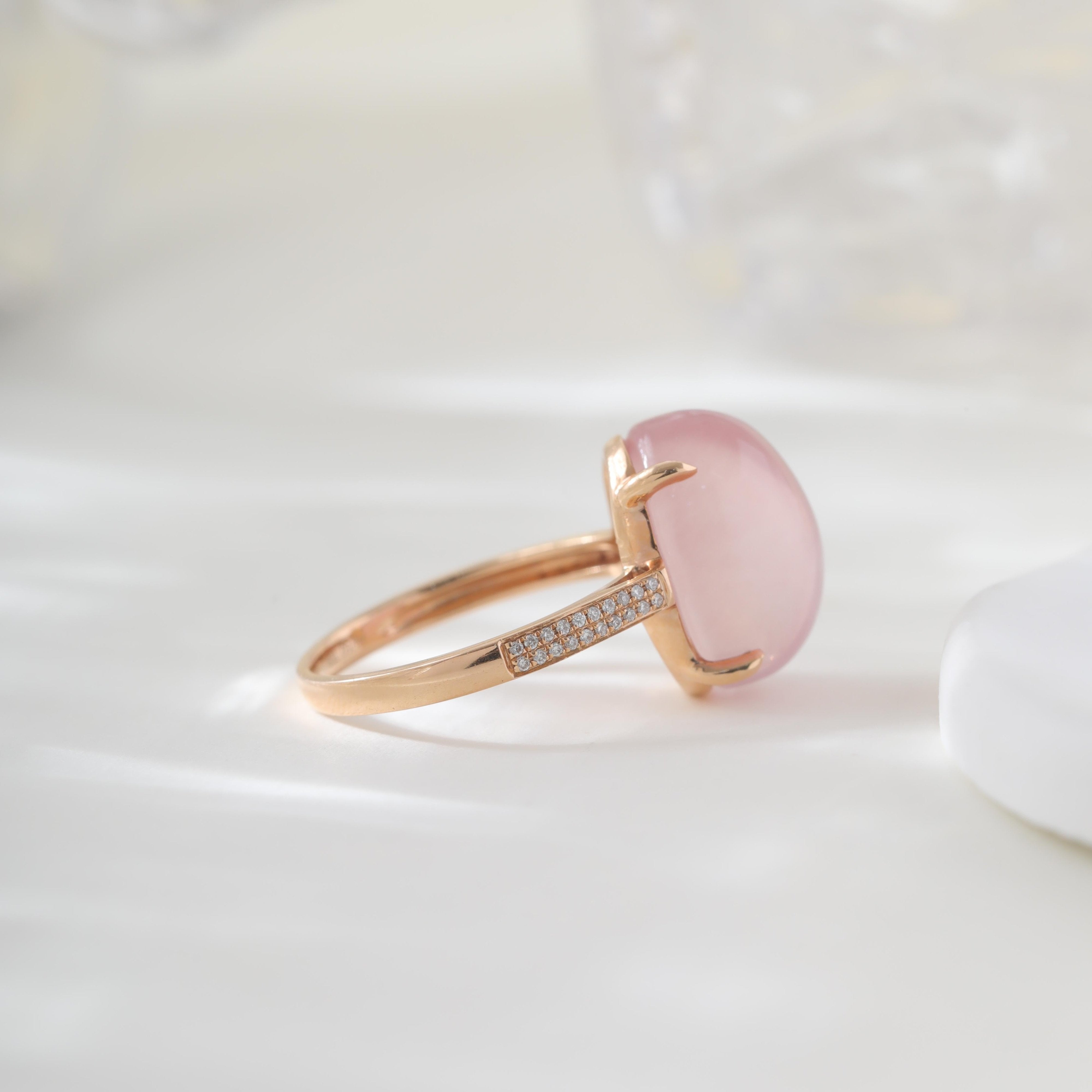 18K Yellow Gold 10ct Cabochon Rose Quartz Ring - MMR