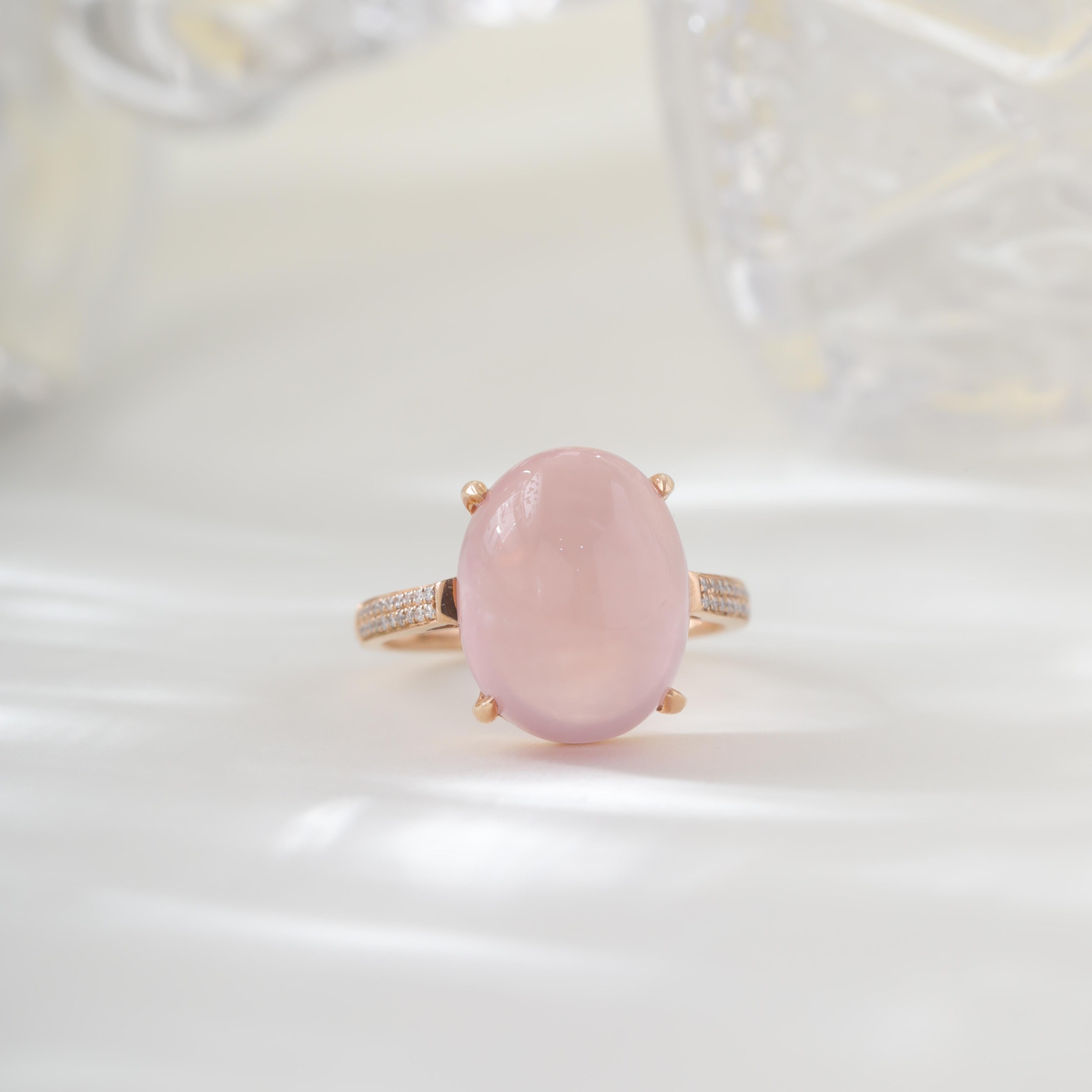 18K Yellow Gold 10ct Cabochon Rose Quartz Ring - MMR