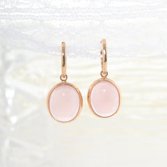 18K Yellow Gold 13 ctw Cabochon Rose Quartz Dangle Earrings - MMR