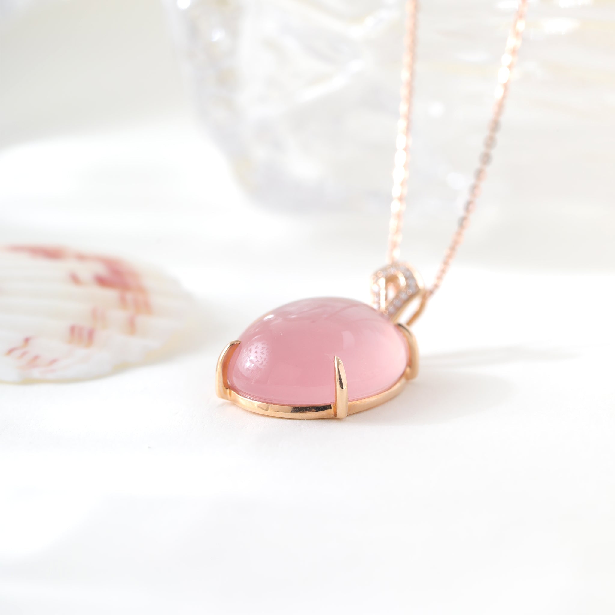 18K Yellow Gold 15.5ct Cabochon Rose Quartz Pendant - MMR