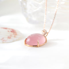18K Yellow Gold 15.5ct Cabochon Rose Quartz Pendant - MMR