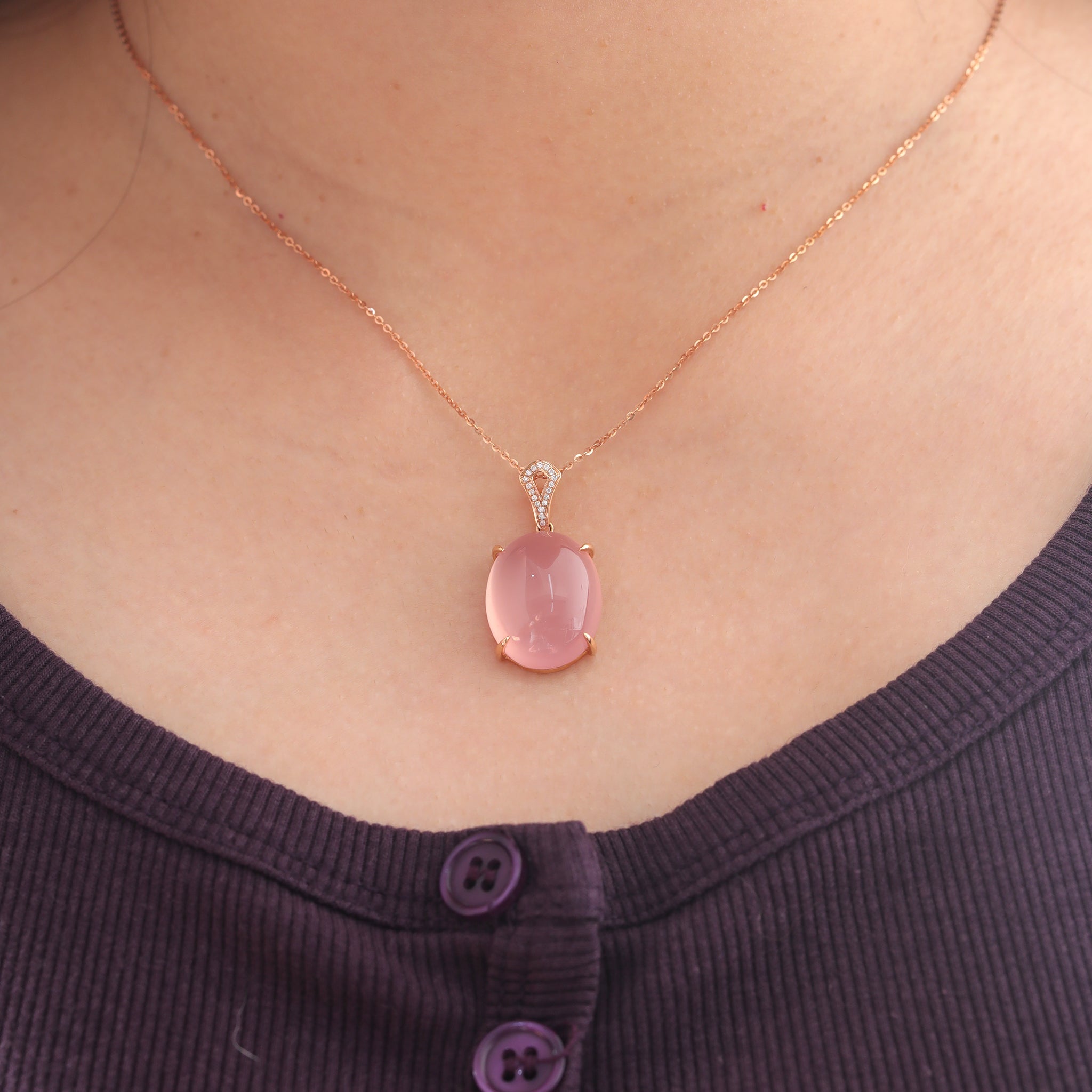 18K Yellow Gold 15.5ct Cabochon Rose Quartz Pendant - MMR