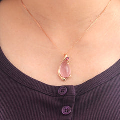 18K Yellow Gold 20.5ct Pear Cabochon Rose Quartz Pendant - MMR