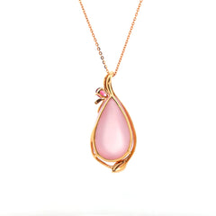 18K Yellow Gold 20.5ct Pear Cabochon Rose Quartz Pendant - MMR