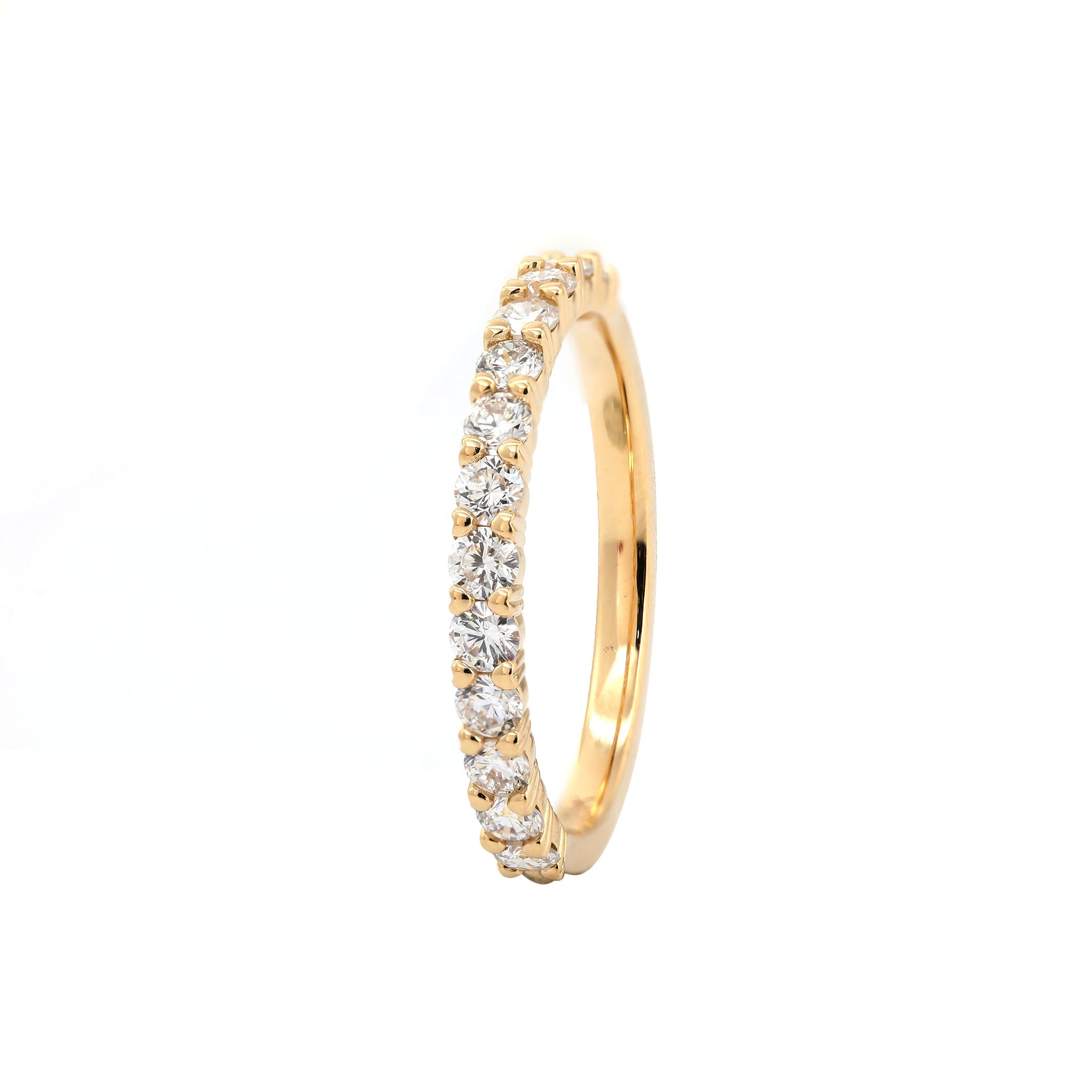 18K Yellow Gold 2.2mm Brilliant Lab Diamond Half Eternity Ring with Heart Shared Prongs - MMR