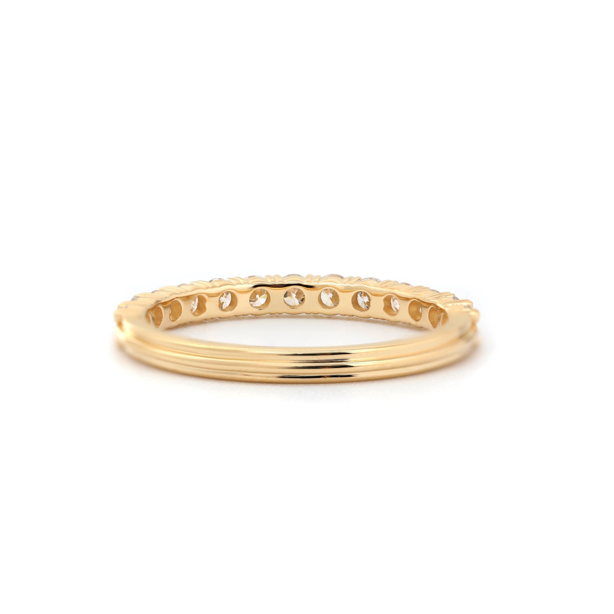 18K Yellow Gold 2.2mm Brilliant Lab Diamond Half Eternity Ring with Heart Shared Prongs - MMR