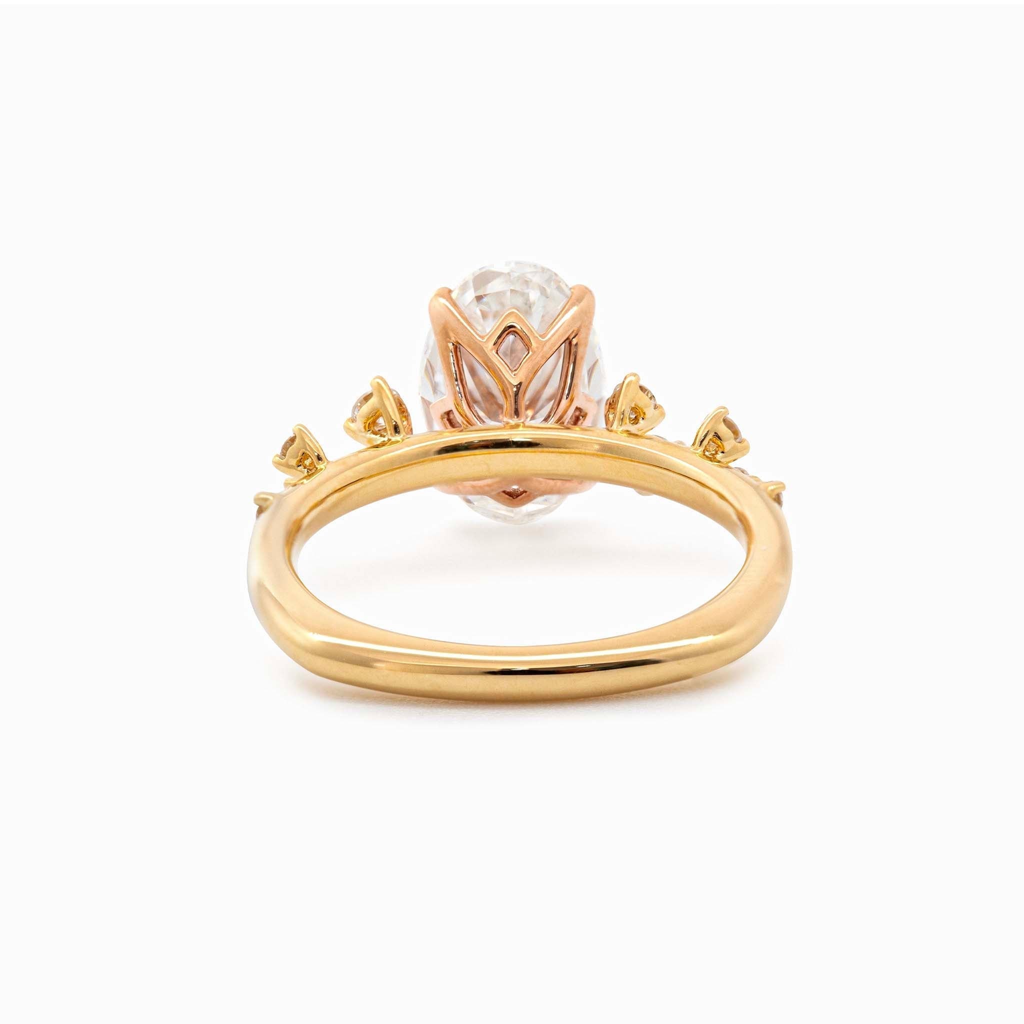 18K Yellow Gold 2CT Oval Modified Brilliant Cut Lab Diamond Natural Inspired Ring with European Shank Design - MMR
