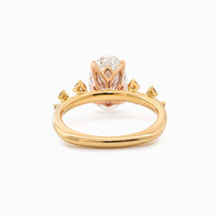 18K Yellow Gold 2CT Oval Modified Brilliant Cut Lab Diamond Natural Inspired Ring with European Shank Design - MMR