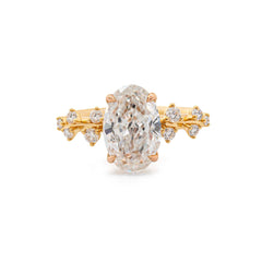 18K Yellow Gold 2CT Oval Modified Brilliant Cut Lab Diamond Natural Inspired Ring with European Shank Design - MMR