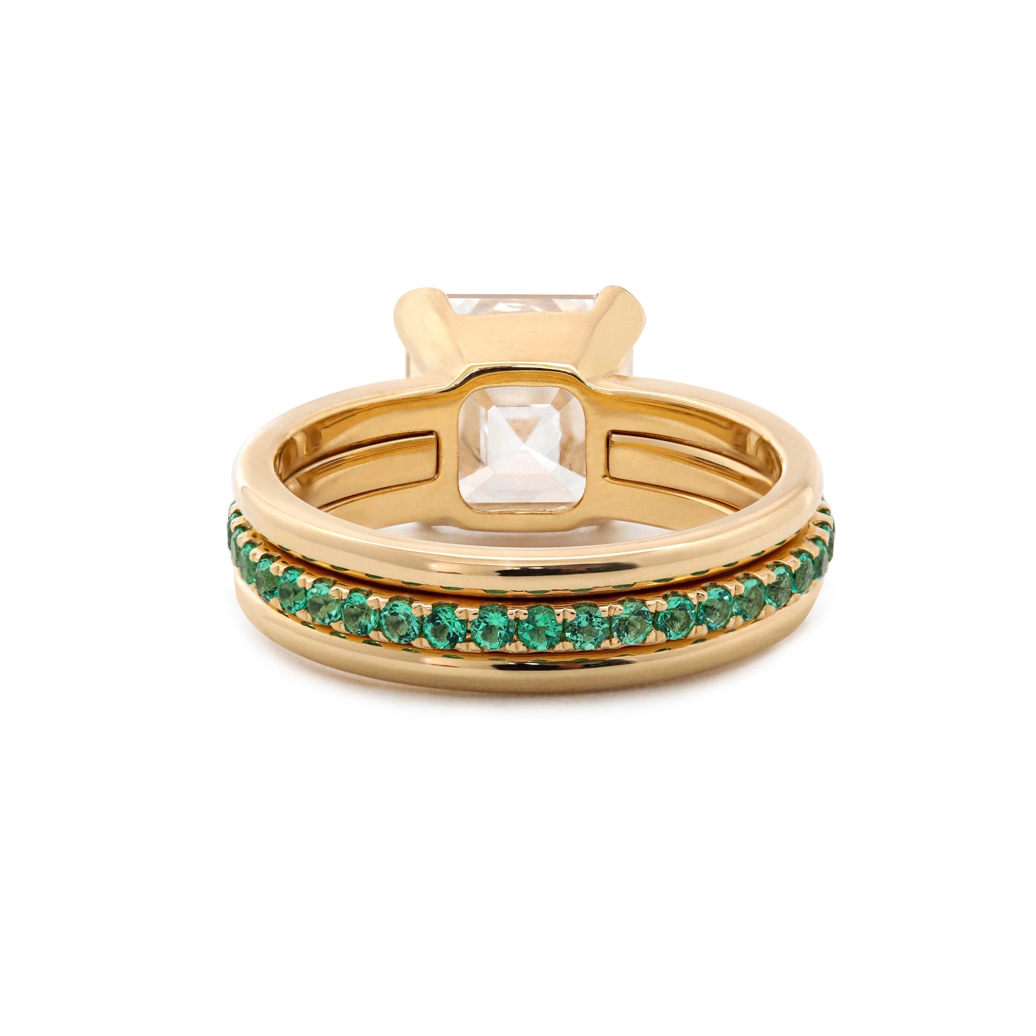 18K Yellow Gold 3.75CT (IGI) Asscher Cut Lab Diamond Double Band Ring with Gem Insert Space (US7) - MMR