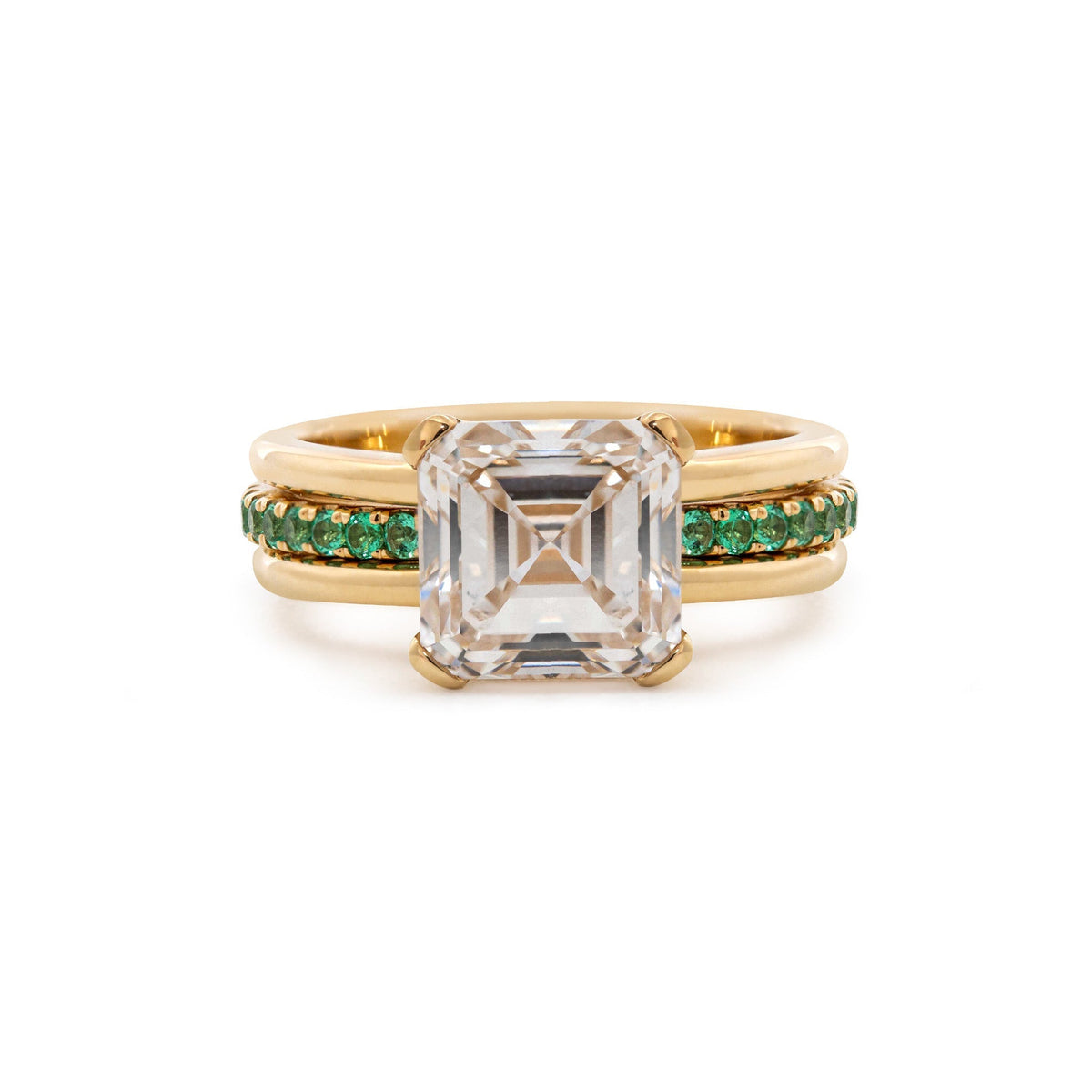 18K Yellow Gold 3.75CT (IGI) Asscher Cut Lab Diamond Double Band Ring with Gem Insert Space (US7) - MMR
