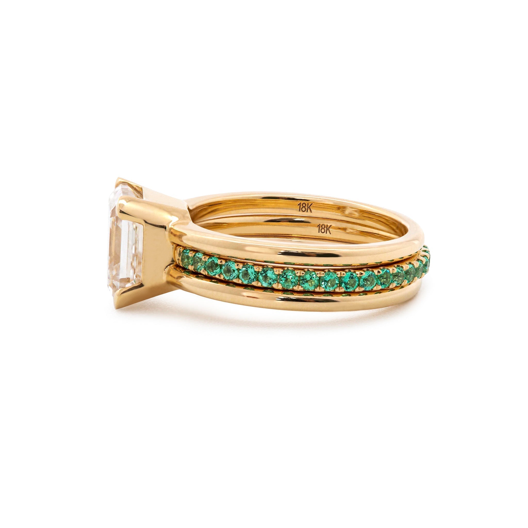 18K Yellow Gold 3.75CT (IGI) Asscher Cut Lab Diamond Double Band Ring with Gem Insert Space (US7) - MMR