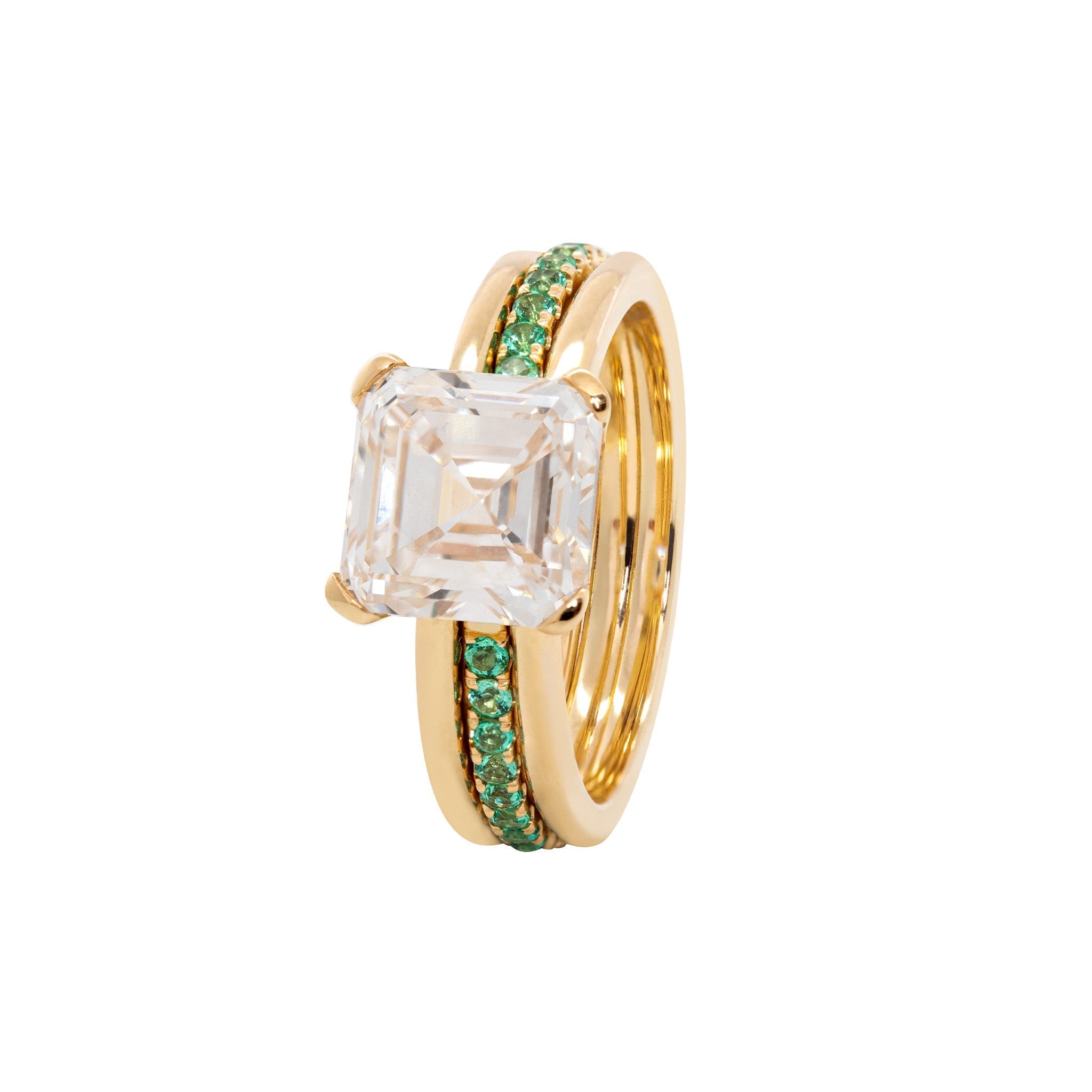 18K Yellow Gold 3.75CT (IGI) Asscher Cut Lab Diamond Double Band Ring with Gem Insert Space (US7) - MMR