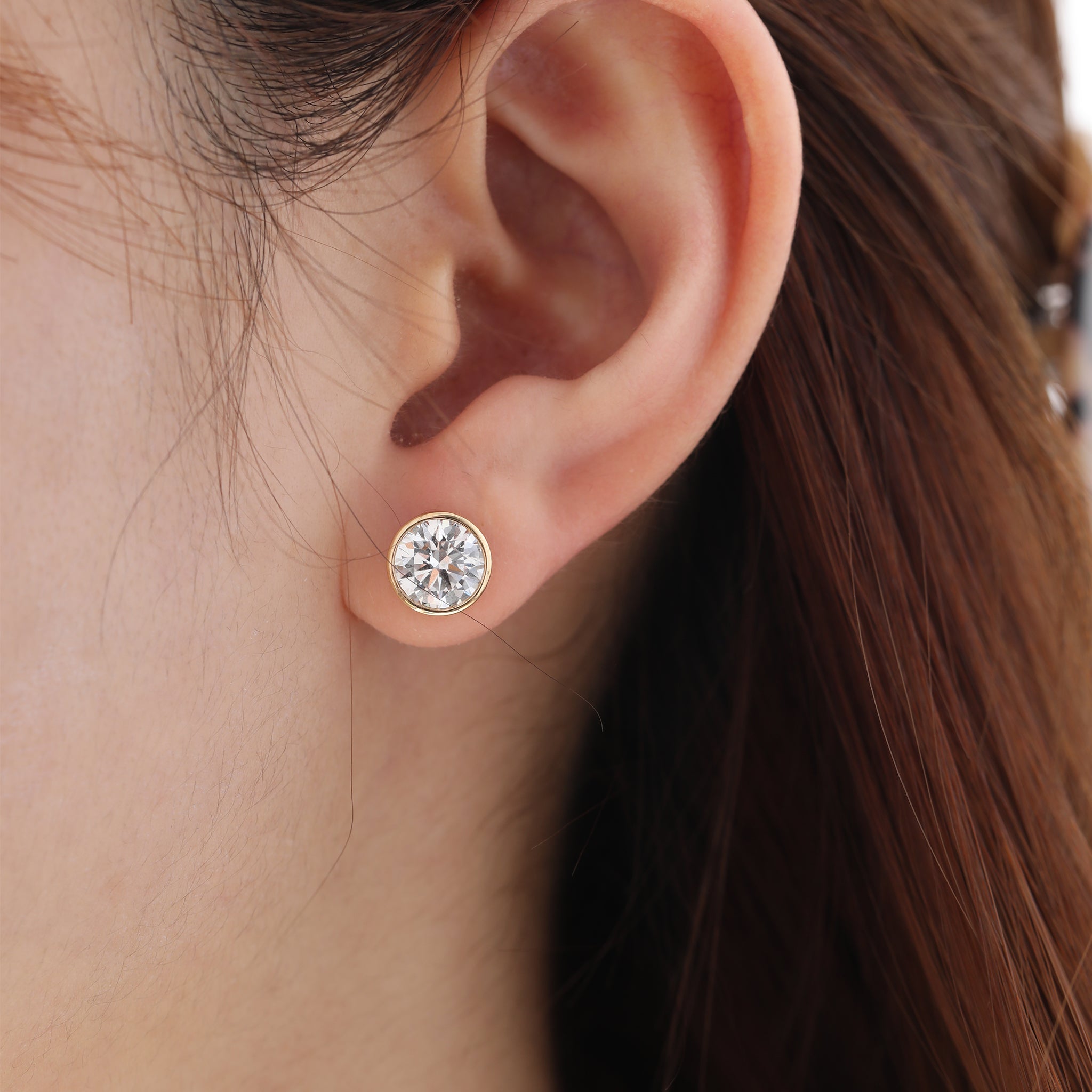 18K Yellow Gold 3CTW Round Brilliant Cut Lab Diamond Bezel - set Studs - MMR