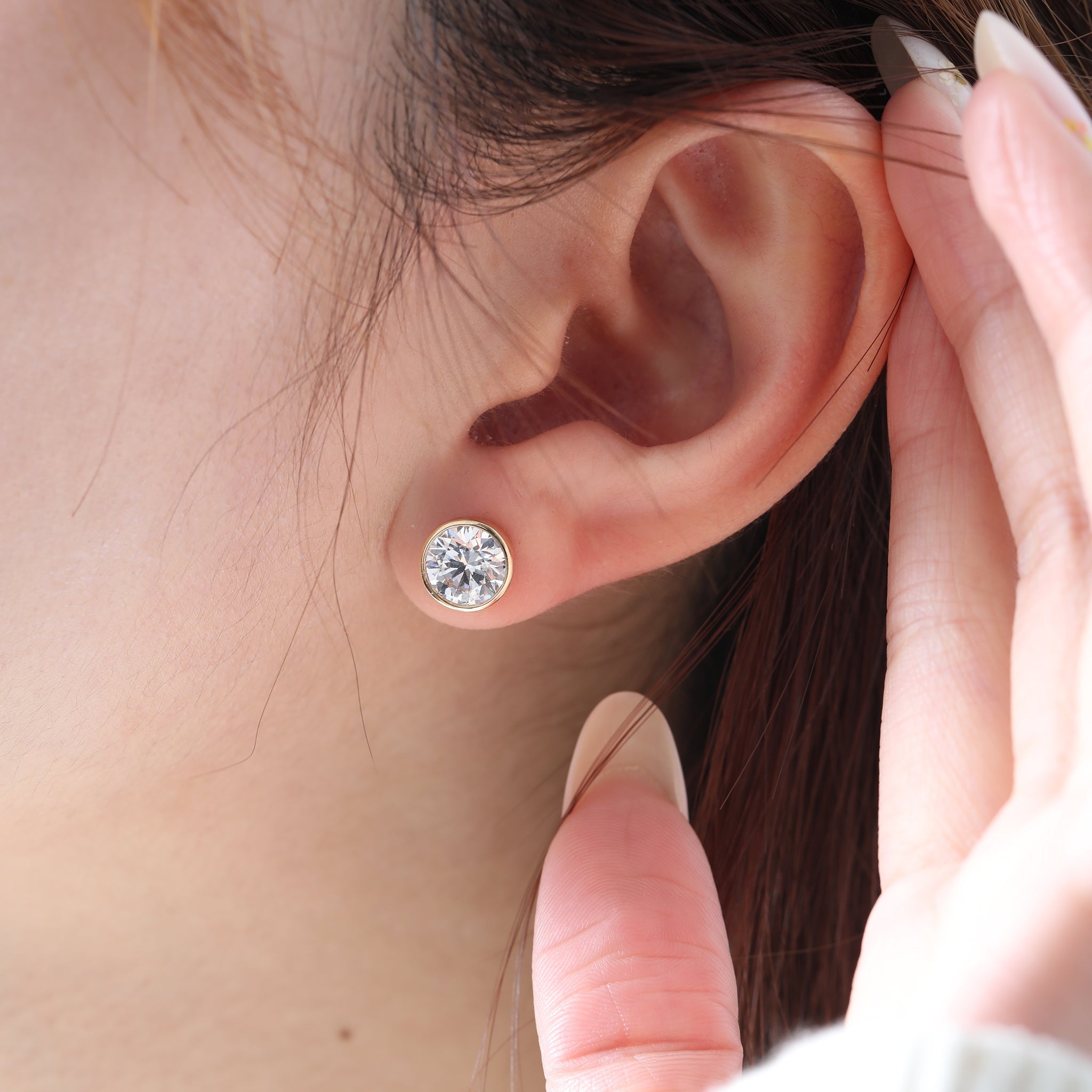 18K Yellow Gold 3CTW Round Brilliant Cut Lab Diamond Bezel - set Studs - MMR