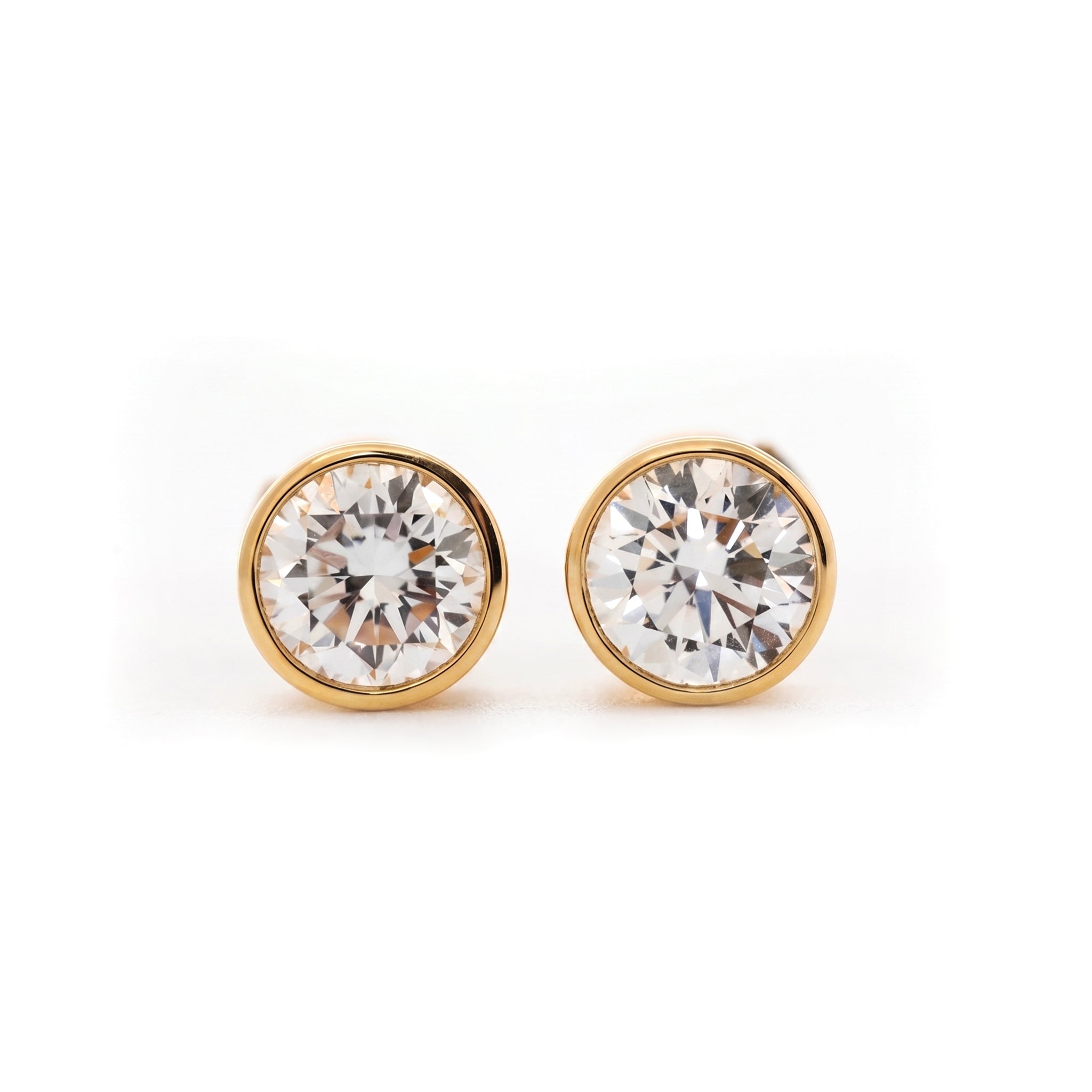 18K Yellow Gold 3CTW Round Brilliant Cut Lab Diamond Bezel - set Studs - MMR
