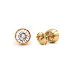 18K Yellow Gold 3CTW Round Brilliant Cut Lab Diamond Bezel - set Studs - MMR
