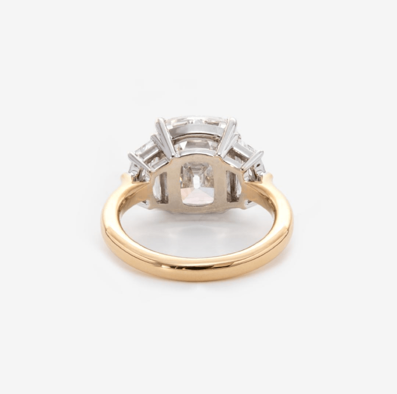 18K Yellow Gold & Platinum 4.68ct Old Mine Cut LAb Diamond & Step cut Eldorado Three-stone Engagement Ring