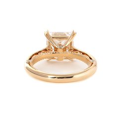 18K Yellow Gold 4ct Princess Cut Lab Diamond Double Claw Prongs Vintage Millegrain Ring – Art Nouveau Nature - Inspired Design - MMR